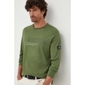 Bavlněné tričko s dlouhým rukávem La Martina zelená barva, s potiskem