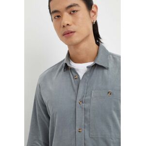 Bavlněné tričko Bruuns Bazaar šedá barva, regular, s límečkem button-down