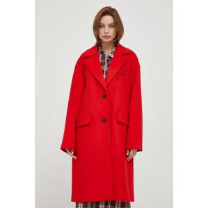 Vlněný kabát Tommy Hilfiger červená barva, přechodný, oversize