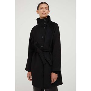 Kabát se směsi vlny Bruuns Bazaar černá barva, přechodný