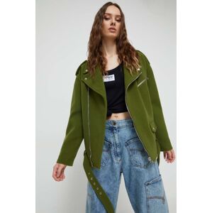 Vlněná bunda Moschino Jeans zelená barva, přechodná