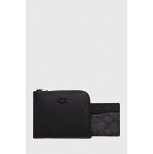 Kožená peněženka a držák na karty Coach černá barva