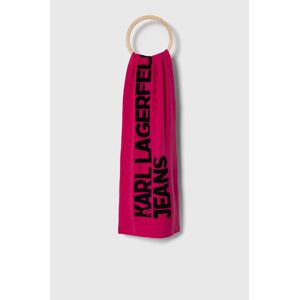 Šátek z vlněné směsi Karl Lagerfeld Jeans růžová barva, vzorovaný