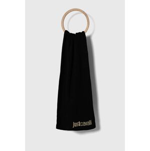 Šátek z vlněné směsi Just Cavalli černá barva, s aplikací