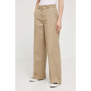 Kalhoty Dickies dámské, béžová barva, jednoduché, high waist