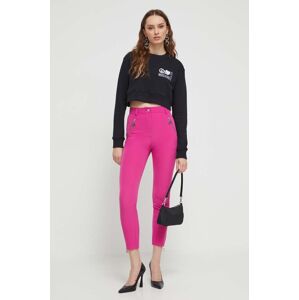 Kalhoty Moschino Jeans dámské, růžová barva, jednoduché, high waist
