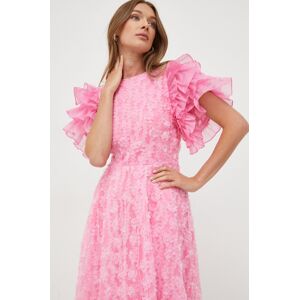 Šaty s příměsí hedvábí Custommade růžová barva, midi