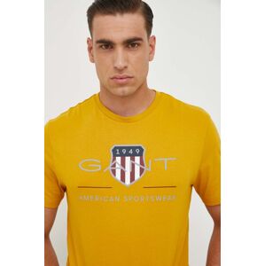 Bavlněné tričko Gant žlutá barva, s potiskem