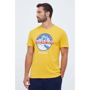 Bavlněné tričko Napapijri žlutá barva, s potiskem