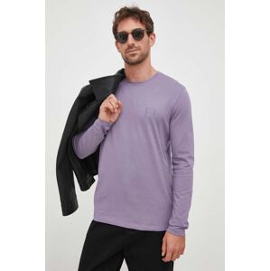 Bavlněné tričko s dlouhým rukávem BOSS BOSS CASUAL fialová barva, s aplikací