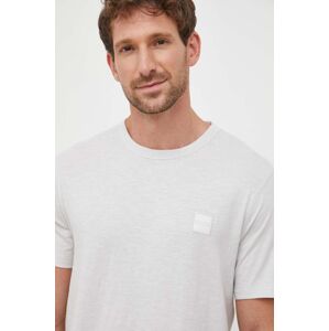 Bavlněné tričko BOSS BOSS CASUAL šedá barva, s aplikací