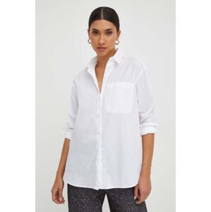 Bavlněné tričko MAX&Co. bílá barva, relaxed, s klasickým límcem