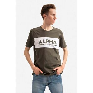 Bavlněné tričko Alpha Industries zelená barva, s potiskem, 186505.526-green