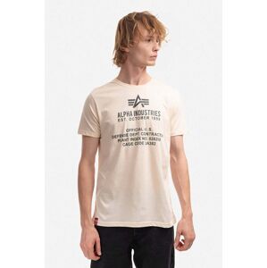 Bavlněné tričko Alpha Industries béžová barva, s potiskem, 118509.578-cream