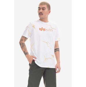 Bavlněné tričko Alpha Industries bílá barva, s potiskem, 106500.91-BIALA