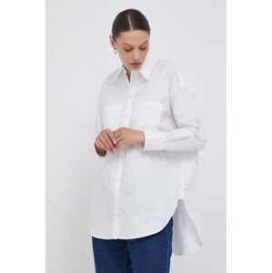 Bavlněné tričko Joop! bílá barva, relaxed, s klasickým límcem