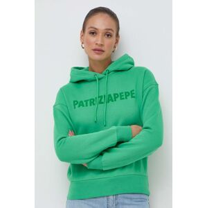 Bavlněná mikina Patrizia Pepe dámská, zelená barva, s kapucí, s potiskem