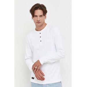 Bavlněné tričko s dlouhým rukávem Superdry bílá barva