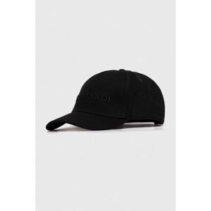 Bavlněná baseballová čepice Trussardi černá barva, s aplikací