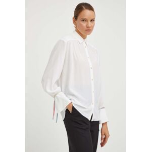 Košile ze směsi hedvábí PS Paul Smith béžová barva, relaxed, s klasickým límcem