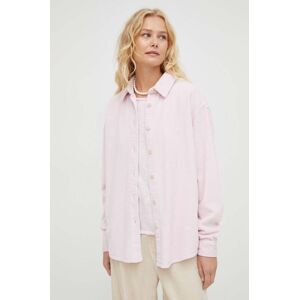 Bavlněné tričko American Vintage růžová barva, relaxed, s klasickým límcem