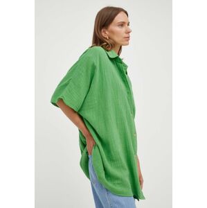Bavlněné tričko American Vintage zelená barva, relaxed, s klasickým límcem