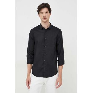 Bavlněné tričko Armani Exchange černá barva, slim, s klasickým límcem