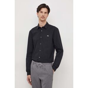 Košile Lacoste černá barva, slim, s klasickým límcem