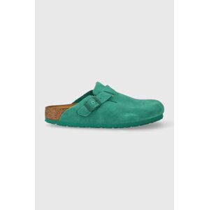 Semišové pantofle Birkenstock dámské, zelená barva