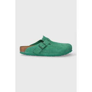 Semišové pantofle Birkenstock pánské, zelená barva