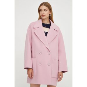 Vlněný kabát Elisabetta Franchi růžová barva, přechodný, oversize