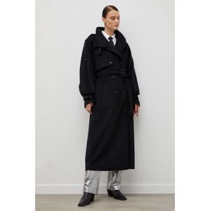 Vlněný kabát Gestuz černá barva, přechodný, dvouřadový