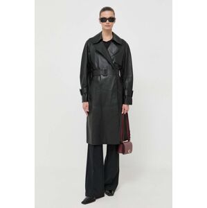 Kožený kabát Luisa Spagnoli dámský, černá barva, přechodný