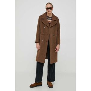 Vlněný kabát Pepe Jeans Marlin hnědá barva, přechodný, dvouřadový