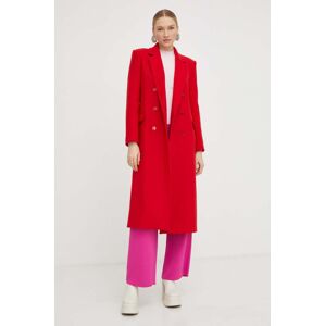 Vlněný kabát Patrizia Pepe červená barva, přechodný, dvouřadový