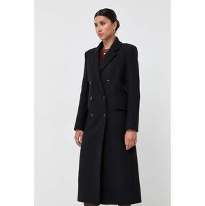 Vlněný kabát Patrizia Pepe černá barva, přechodný, dvouřadový