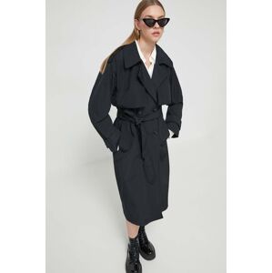 Kabát Abercrombie & Fitch dámský, černá barva, přechodný, dvouřadový