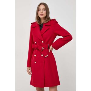 Kabát s příměsí vlny Morgan červená barva, přechodný, dvouřadový