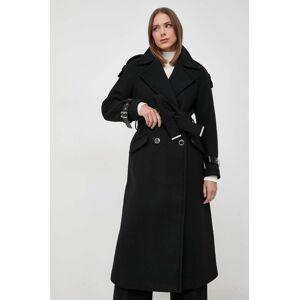 Vlněný kabát Morgan černá barva, přechodný, dvouřadový