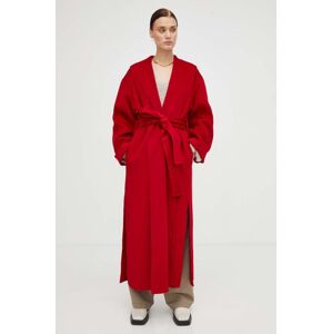 Vlněný kabát By Malene Birger červená barva, přechodný, bez zapínání