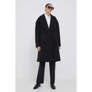 Kabát s příměsí vlny Joop! černá barva, přechodný, oversize