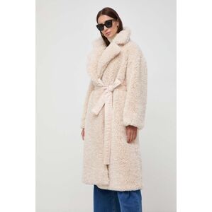 Oboustranný kabát Elisabetta Franchi dámský, béžová barva, přechodný, bez zapínání