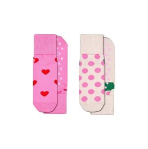 Dětské ponožky Happy Socks Antislip Heart & Big Dot 2-pack růžová barva