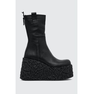 Kožené kotníkové boty AGL LAVA BOOTIE dámské, černá barva, na platformě, D238506PGKD0211013
