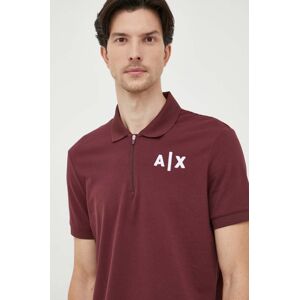 Bavlněné polo tričko Armani Exchange vínová barva, s aplikací