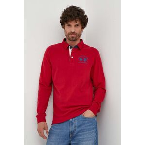 Bavlněné tričko s dlouhým rukávem La Martina červená barva, s aplikací