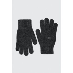 Vlněné rukavice HUGO šedá barva