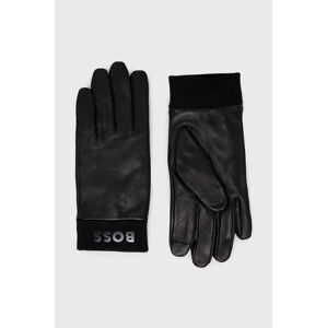 Kožené rukavice BOSS pánské, černá barva