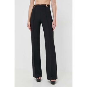 Kalhoty Elisabetta Franchi dámské, černá barva, široké, high waist