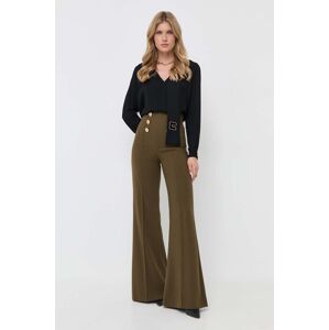 Kalhoty Elisabetta Franchi dámské, zelená barva, zvony, high waist